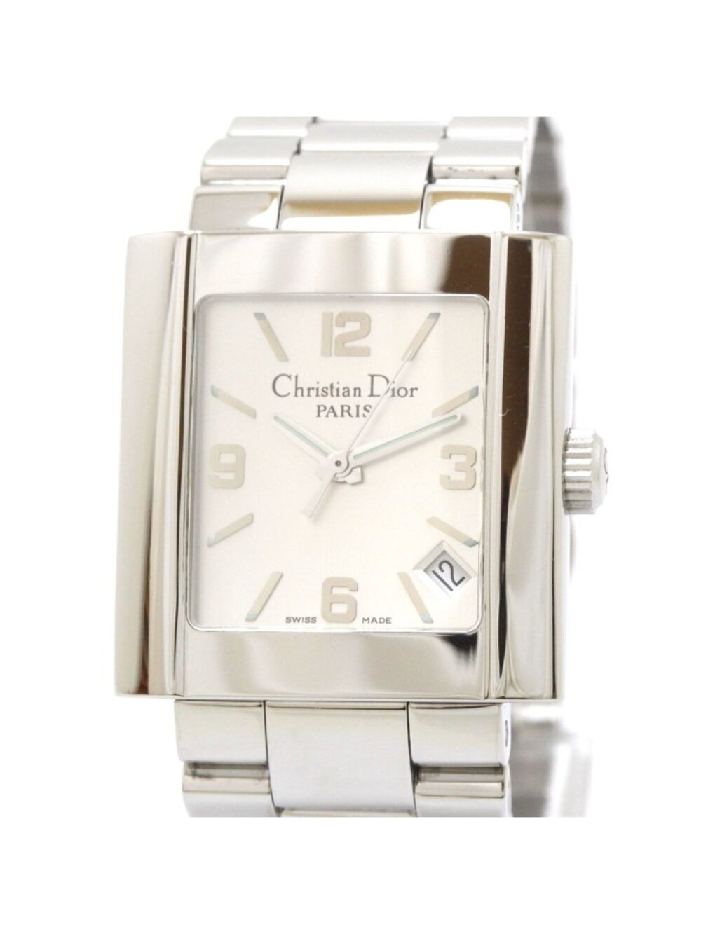 Dior Riva Square Watch SS Stainless Steel Silver Dial Quartz
